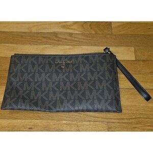 MICHAEL KORS LARGE ZIP POUCH WRISTLET WALLET CLUTCH BAG PURSE Jet Set MK Logo